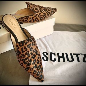 SCHUTZ leopard print mules